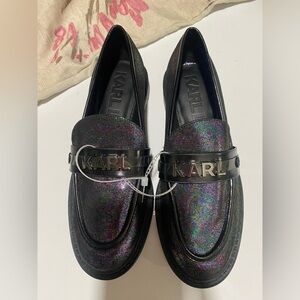 NWT Karl Lagerfeld Leather Upper Randall multi & black Almond Toe Loafers 6